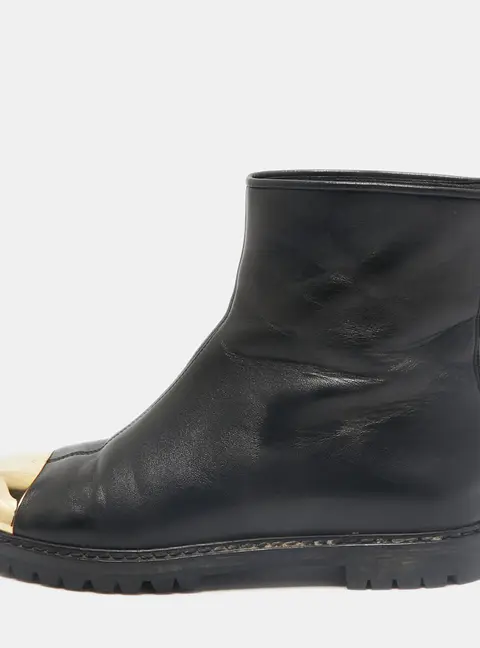 Giuseppe Zanotti Black/Gold Leather Metal Cap Toe Ankle Length Boots Size 38
