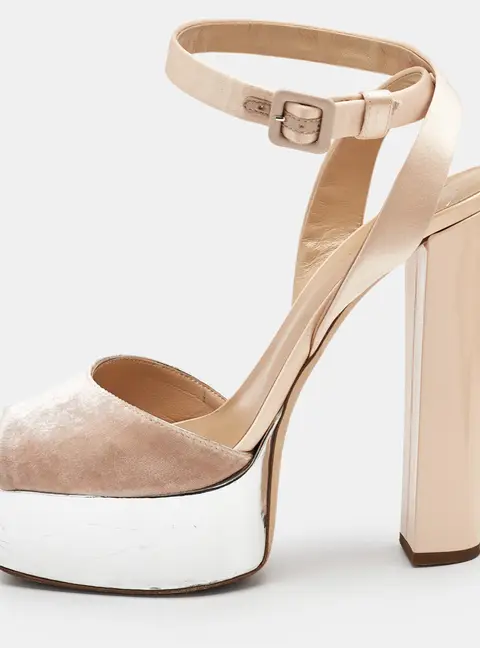 Giuseppe Zanotti Beige Satin and Velvet Lavinia Platform Sandals Size 41
