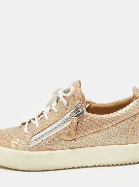 Giuseppe Zanotti Gold Python Embossed Leather Frankie Low Top Sneakers Size 39