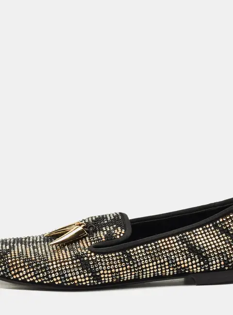 Giuseppe Zanotti Black Suede Crystal Embellished Shark Tooth Smoking Slippers Size 38.5