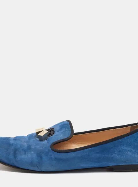 Giuseppe Zanotti Blue Suede Charm Smoking Slippers Size 41
