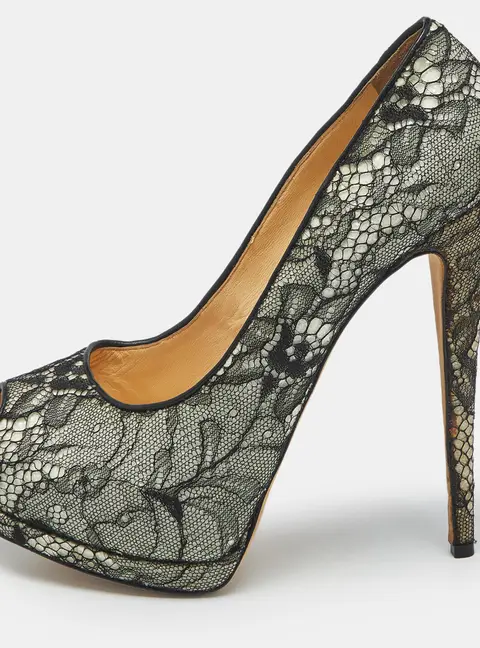 Giuseppe Zanotti Black/White Floral Lace Peep Toe Platform Pumps Size 41
