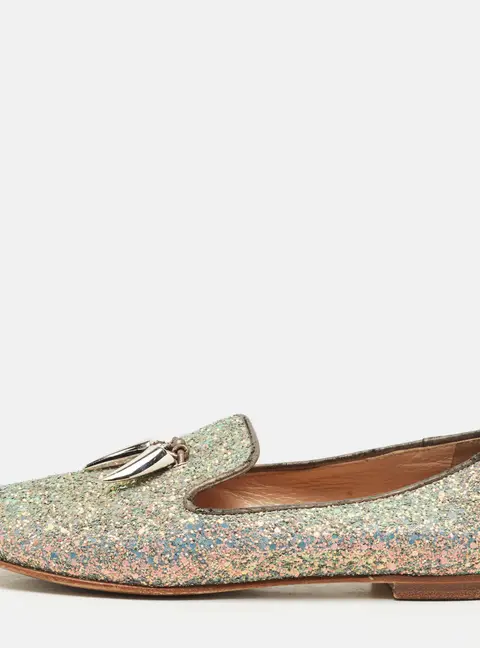 Giuseppe Zanotti Multicolor Glitter and Suede Shark Tooth Smoking Slippers Size 38.5