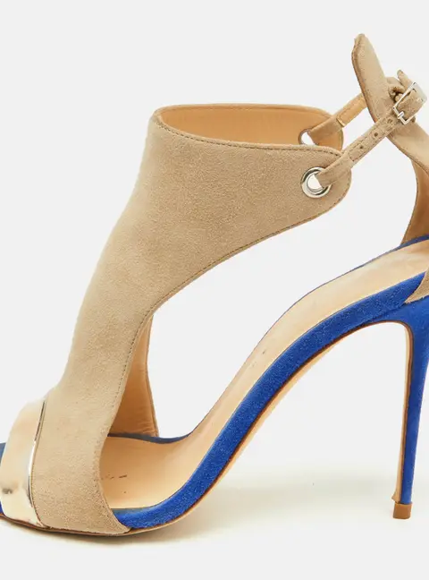Giuseppe Zanotti Beige/Metallic Suede and Leather Open Toe Sandals Size 39