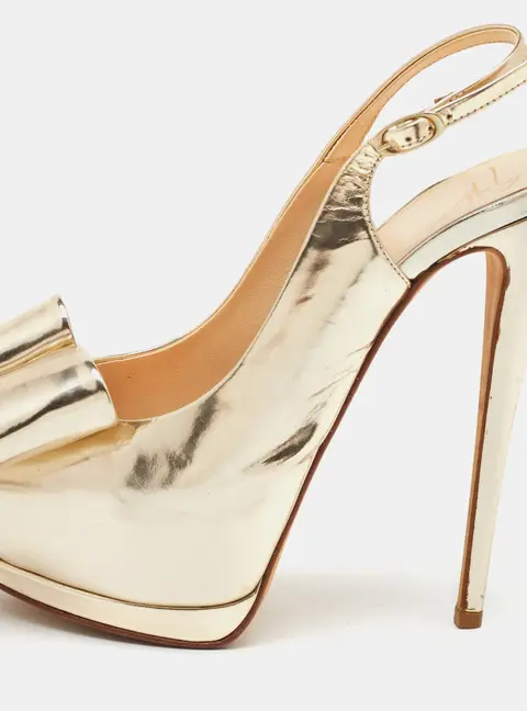 Giuseppe Zanotti Metallic Gold Leather Bow Embellished Platform Slingback Pumps Size 38.5