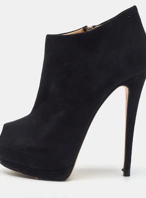 Giuseppe Zanotti Black Suede Peep Toe Platform Ankle Booties Size 38