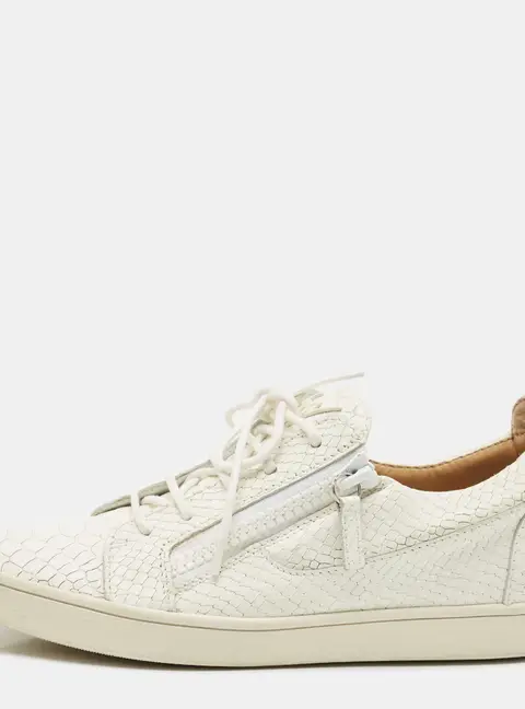Giuseppe Zanotti Frankie Size 40 White Snakeskin Embossed Leather Low Top Sneakers