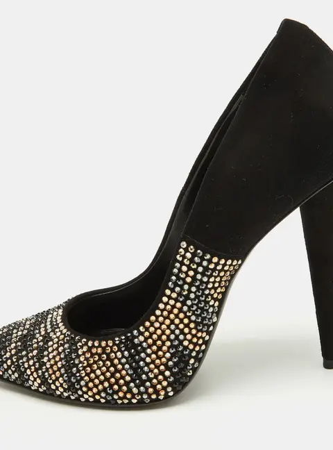Giuseppe Zanotti Black Suede Crystal Embellished Pointed Toe Pumps Size 38