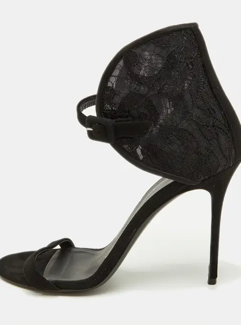 Giuseppe Zanotti Size 38 Black Lace and Suede Ankle Strap Sandals