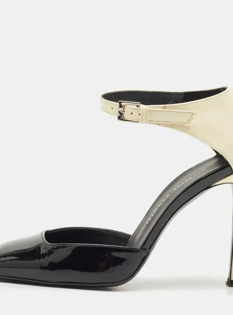 Giuseppe Zanotti Black/Cream Patent Leather Leandra Ankle Strap Pumps Size 34
