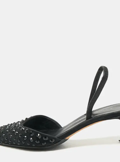 Giuseppe Zanotti Black Satin Crystal Embellished Slingback Pumps Size 36