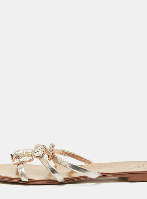 Giuseppe Zanotti Silver Leather Crystal Embellished Flat Slides Size 37