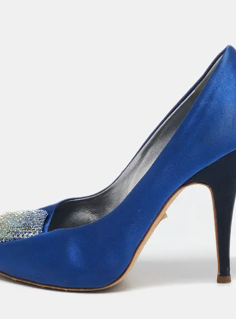 Giuseppe Zanotti Blue Satin Crystal Embellished Peep Toe Platform Pumps Size 37