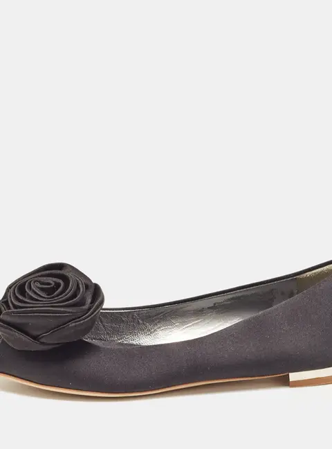 Giuseppe Zanotti Black Satin Flower Applique Ballet Flats Size 36