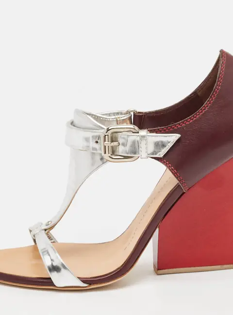 Giuseppe Zanotti Tricolor Leather Ankle Strap Block Heel Sandals Size 37.5