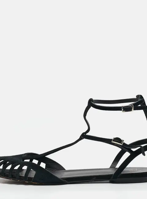 Giuseppe Zanotti Black Suede Ankle Strap Ballet Flats Size 41