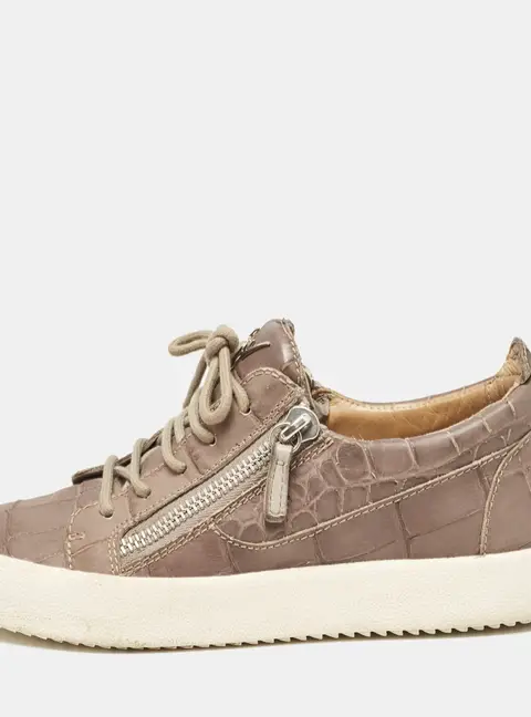 Giuseppe Zanotti Taupe Grey Croc Embossed Leather Frankie Low Top Sneakers Size 39