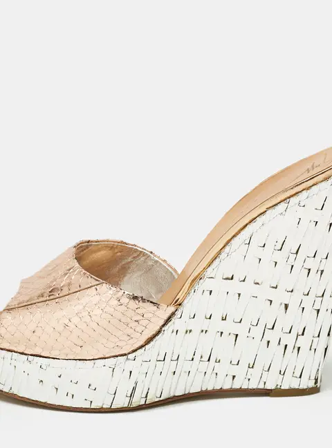 Giuseppe Zanotti Metallic Snakeskin Embossed Leather Platform Wedge Sandals Size 40