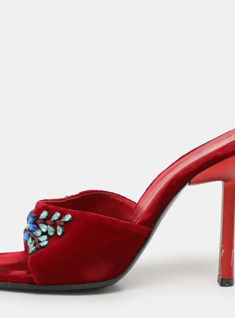 Giuseppe Zanotti Red Velvet Crystal Embellished Sandals Size 37