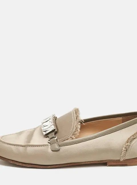 Giuseppe Zanotti Dark Beige/Grey Satin and Leather Slip On Loafers Size 39
