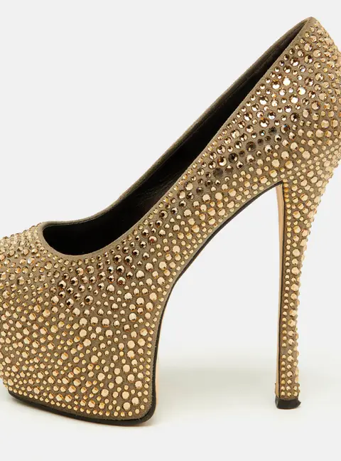 Giuseppe Zanotti Grey Suede Crystal Embellished Exaggerated Platform Pumps Size 35