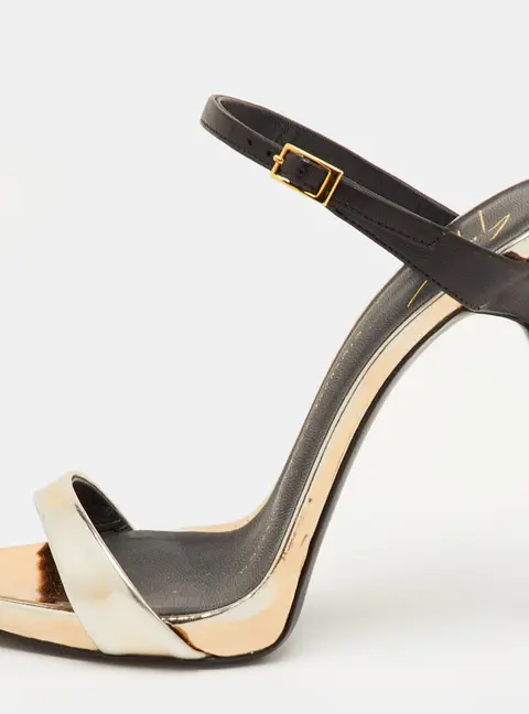 Giuseppe Zanotti Size 34.5 Metallic/Black Foil Leather Sandals