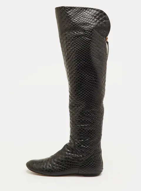 Giuseppe Zanotti Size 38.5 Black Snakeskin Embossed Leather Over The Knee Boots