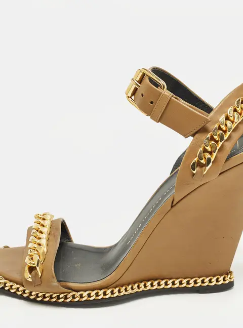 Giuseppe Zanotti Size 41 Brown Leather Chain Detail Wedge Sandals