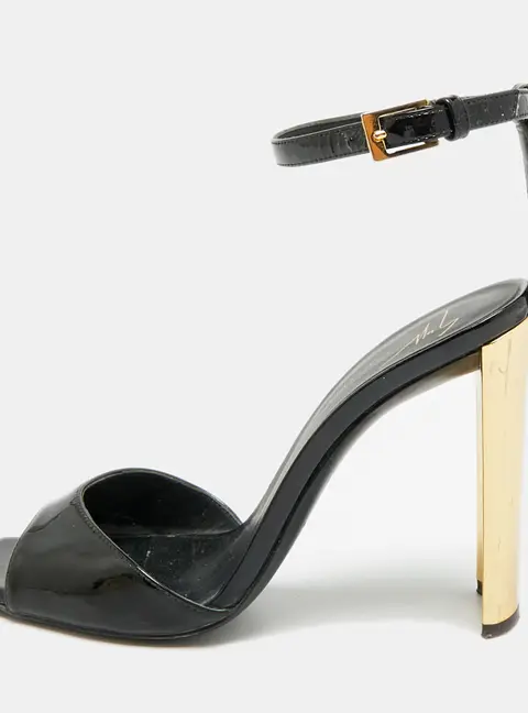Giuseppe Zanotti Size 36 Black/Gold Patent Leather Ankle Strap Sandals