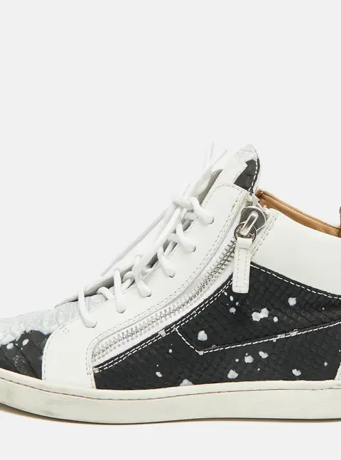 Giuseppe Zanotti Frankie Size 38 Tricolor Leather and Python Embossed High Top Sneakers