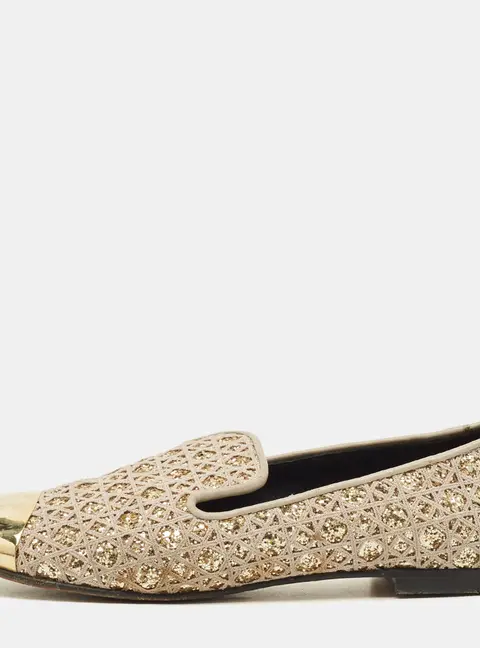 Giuseppe Zanotti Size 37 Metallic Coarse Glitter and Leather Smoking Slippers