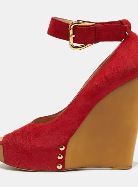 Giuseppe Zanotti Size 37.5 Red Suede Wedge Pumps