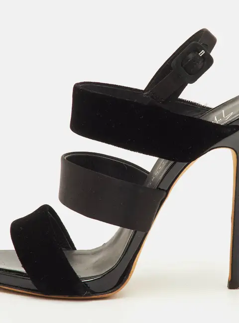 Giuseppe Zanotti Veronica Size 38.5 Black Satin and Velvet Strappy Slingback Sandals
