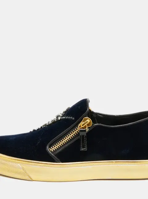 Giuseppe Zanotti May London Size 39.5 Navy Blue Velvet Low Top Sneakers