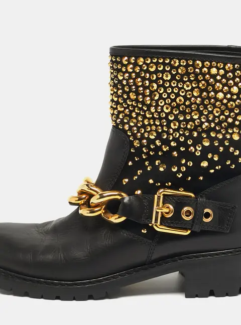 Giuseppe Zanotti Size 40 Black Leather Chain Detail Ankle Boots