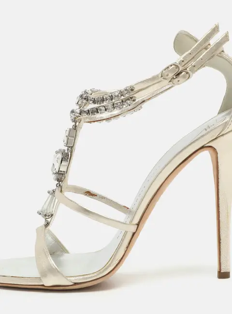 Giuseppe Zanotti Crystal Embellished Size 40 Gold Leather Ankle Strap Sandals