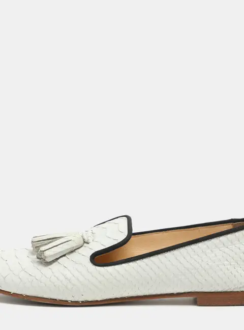 Giuseppe Zanotti Size 37 White Python Embossed Leather Smoking Slippers