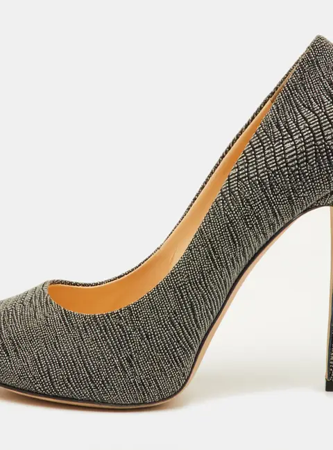 Giuseppe Zanotti Size 39 Black/White Metallic Embossed Suede Peep Toe Pumps