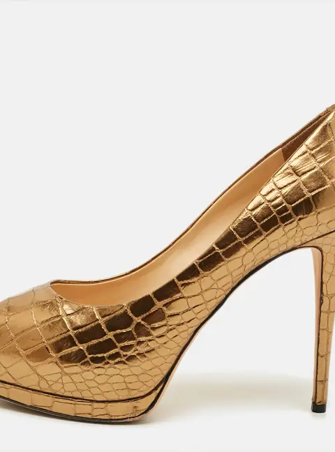 Giuseppe Zanotti Size 40 Gold Croc Embossed Leather Peep Toe Platform Pumps