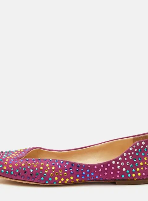 Giuseppe Zanotti Size 37 Pink Suede Crystal Embellished Ballet Flats