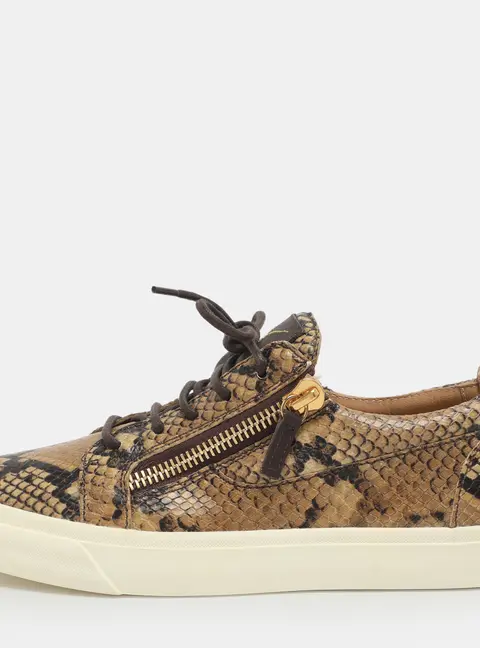 Giuseppe Zanotti Size 38 Brown Python Embossed Leather Low Top Sneakers