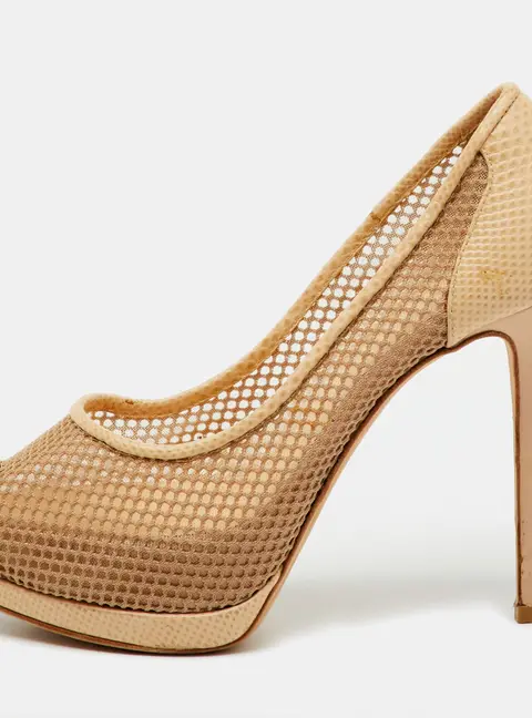 Giuseppe Zanotti Beige Mesh and Lizard Embossed Leather Peep Toe Platform Pumps Size 36