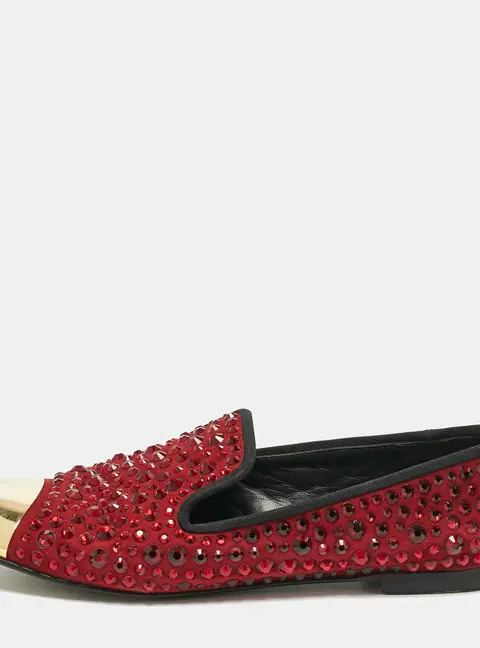 Giuseppe Zanotti Burgundy Suede Cap Toe Crystals Embellished Smoking Slippers Size 39.5