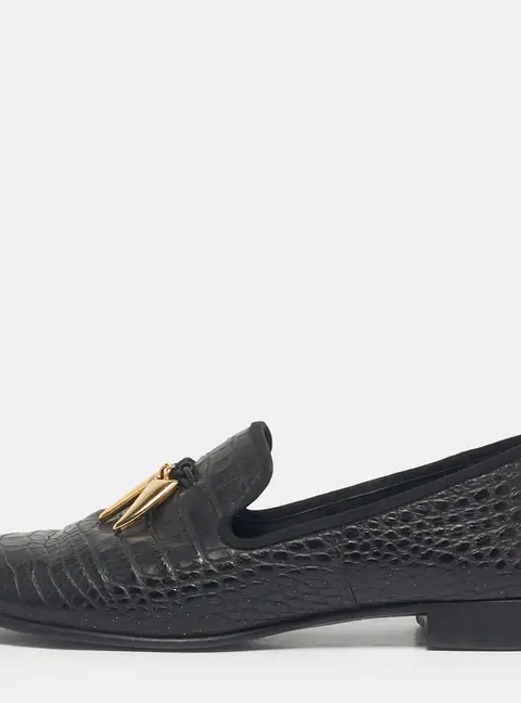 Giuseppe Zanotti Black Croc Embossed Leather Shark Tooth Smoking Slippers Size 42