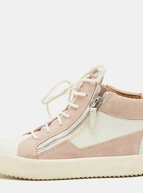 Giuseppe Zanotti Pink/White Suede and Leather Double Zipper High Top Sneakers Size 37