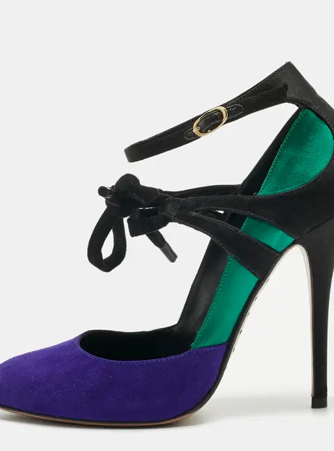 Giuseppe Zanotti Multicolor Suede and Velvet Ankle Strap Pumps Size 38