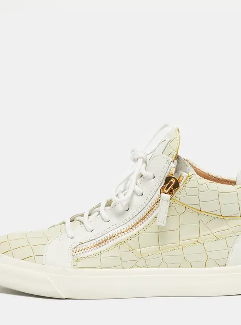 Giuseppe Zanotti Cream/White Croc Embossed and Leather High Top Sneakers Size 38
