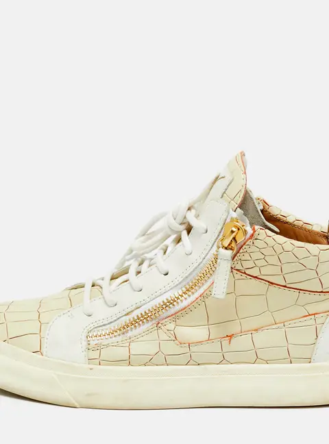 Giuseppe Zanotti Beige/White Croc Embossed and Leather Kriss High Top Sneakers Size 37
