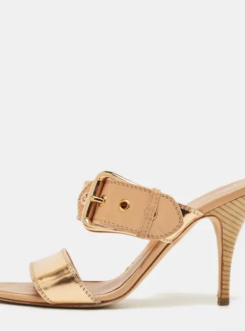 Giuseppe Zanotti Gold Leather Buckle Slide Sandals Size 39.5