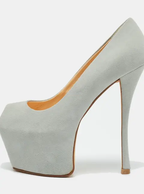 Guisuppe Zanotti Grey Suede Liza Peep Toe Platform Pumps Size 36